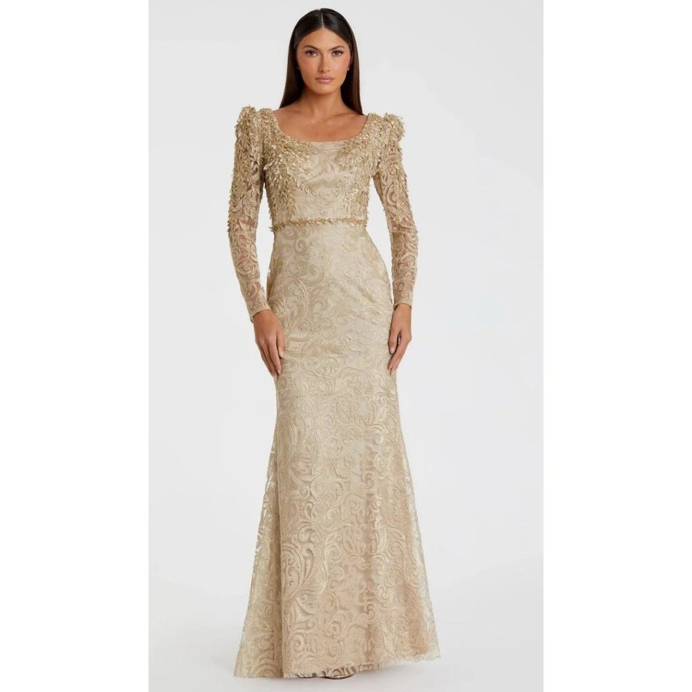 Mac Duggal Gown Dress Womens Size 6 Shoulder Detail Lace Appliqué Trumpet‎ 11187